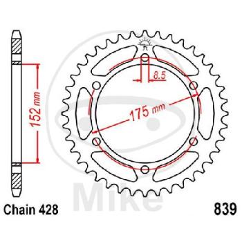 Kettenrad, 52Z, Teil.: 428, Innen Ø : 152, Lochkr.: 175