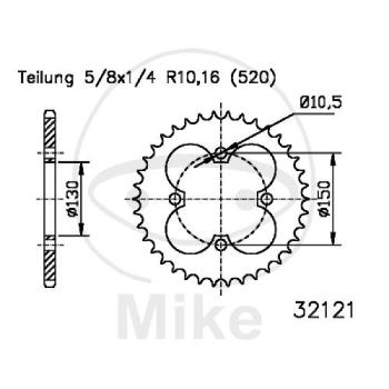 Kettenrad, 40Z, Teil.: 520Innen Ø : 130, Lochkr.: 150