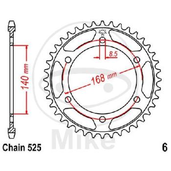 Kettenrad, 42Z, Teil.: 525, Innen Ø : 140, Lochkr.: 168