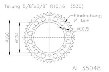 Kettenrad 43 Zähne Alu 530er Teilung (5/8x3/8)