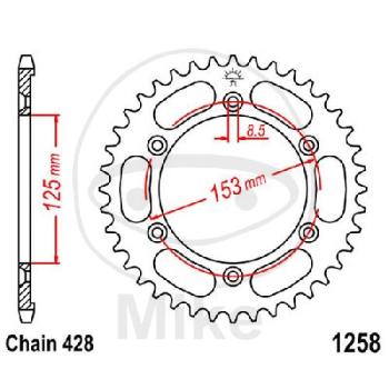 Kettenrad, 54Z, Teil.: 428, Innen Ø : 125, Lochkr.: 153