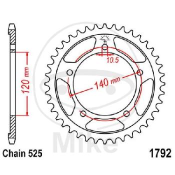 Kettenrad, 48Z, Teil.: 525, Innen Ø : 120, Lochkr.: 140