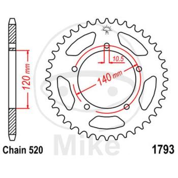 Kettenrad, 45Z, Teil.: 520, Innen Ø : 120, Lochkr.: 140