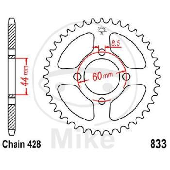 Kettenrad, 43Z, Teil.: 428, Innen Ø : 044, Lochkr.: 060