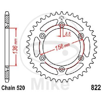 Kettenrad, 46Z, Teil.: 520, Innen Ø : 136, Lochkr.: 156