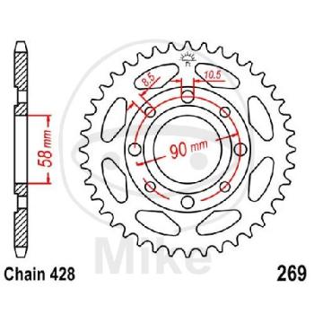 Kettenrad, 49Z, Teil.: 428, Innen Ø : 058, Lochkr.: 090