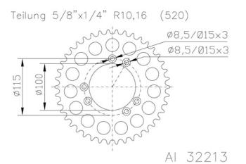 Kettenrad 42 Zähne Alu 520er Teilung (5/8x1/4)