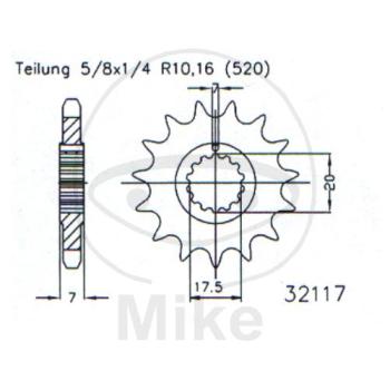 Ritzel, 11Z, Teil.: 520, feinverzahnt, Innen Ø : 17.5/20