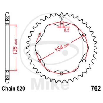 Alu-Kettenrad, 39Z, Teil.: 520 silber, für Kettenradträger 7585029