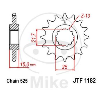 Ritzel, 15Z, Teil.: 525, feinverzahnt, Innen Ø : 22/25