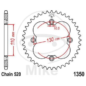 Kettenrad, 39Z, Teil.: 520, Innen Ø : 110, Lochkr.: 130