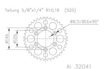 Kettenrad 49 Zähne Alu 520er Teilung (5/8x1/4)