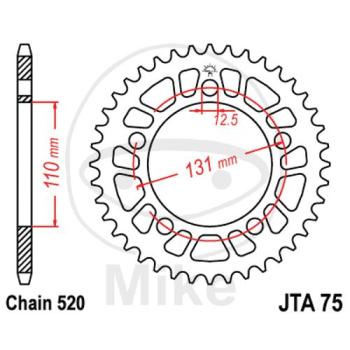 Alu-Kettenrad, 42Z, Teil.: 520 silber, JT, Innen Ø : 110, Lochkr.: 131