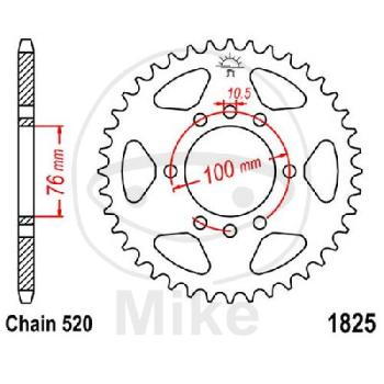 Kettenrad, 40Z, Teil.: 520, Innen Ø : 076, Lochkr.: 100