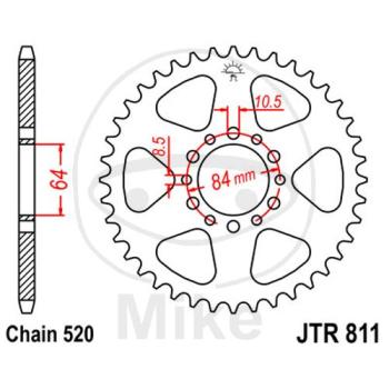 Kettenrad, 45Z, Teil.: 520, Innen Ø : 064, Lochkr.: 084