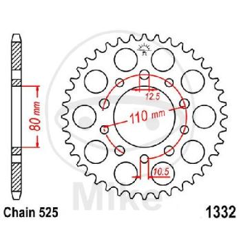 Kettenrad, 37Z, Teil.: 525, Innen Ø : 080, Lochkr.: 110