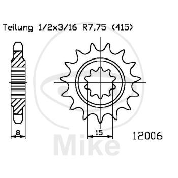 Ritzel, 14Z, Teil.: 415, feinverzahnt, Innen Ø : 15/18