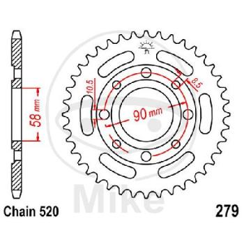 Kettenrad, 35Z, Teil.: 520, Innen Ø : 058, Lochkr.: 090