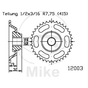Kettenrad, 45Z, Teil.: 415, Innen Ø : 28