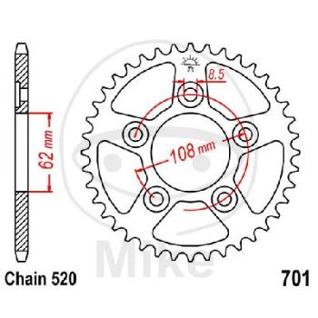 Kettenrad, 42Z, Teil.: 520, Innen Ø : 062, Lochkr.: 108