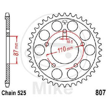 Kettenrad, 47Z, Teil.: 525, Innen Ø : 087, Lochkr.: 110