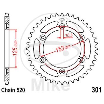 Kettenrad, 40Z, Teil.: 520, Innen Ø : 125, Lochkr.: 153