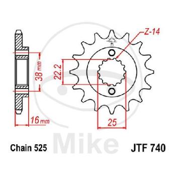 Ritzel, 15Z, Teil.: 525, feinverzahnt, Innen Ø : 22/25