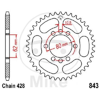 Kettenrad, 45Z, Teil.: 428, Innen Ø : 062, Lochkr.: 080