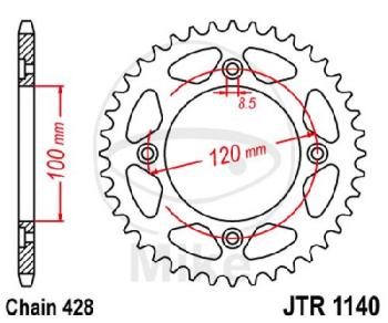 Kettenrad, 54Z, Teil.: 428, Innen Ø : 100, Lochkr.: 120