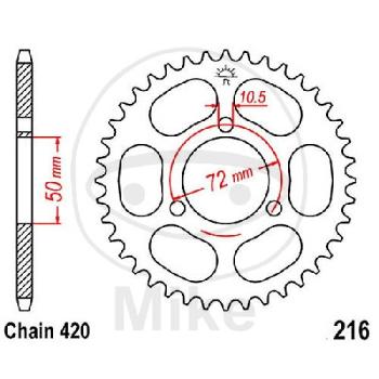 Kettenrad, 47Z, Teil.: 420, Innen Ø : 050, Lochkr.: 072