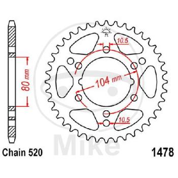 Kettenrad, 43Z, Teil.: 520, Innen Ø : 080, Lochkr.: 104
