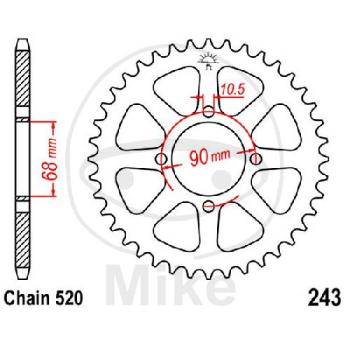 Kettenrad, 42Z, Teil.: 520, Innen Ø : 068, Lochkr.: 090