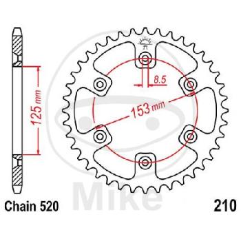 Kettenrad, 53Z, Teil.: 520, Innen Ø : 125, Lochkr.: 153