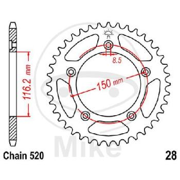 Kettenrad, 43Z, Teil.: 520, Innen Ø : 116, Lochkr.: 150