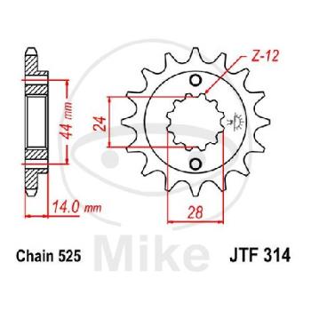 Ritzel, 15Z, Teil.: 525, feinverzahnt, Innen Ø : 24/28.7