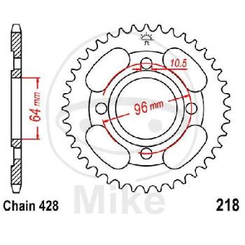 Kettenrad, 44Z, Teil.: 428, Innen Ø : 064, Lochkr.: 096