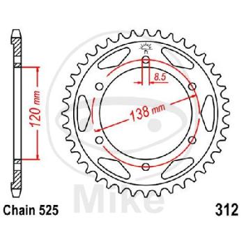 Kettenrad, 38Z, Teil.: 525, Innen Ø : 120, Lochkr.: 138