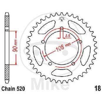 Kettenrad, 43Z, Teil.: 520, Innen Ø : 090, Lochkr.: 108