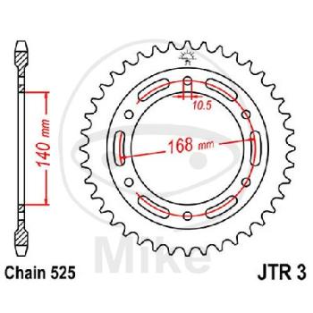 Kettenrad, 47Z, Teil.: 525, Innen Ø : 140, Lochkr.: 168