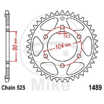 Kettenrad, 40Z, Teil.: 525, Innen Ø : 080, Lochkr.: 104