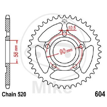 Kettenrad, 35Z, Teil.: 520, Innen Ø : 058, Lochkr.: 090