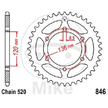 Kettenrad, 45Z, Teil.: 520, Innen Ø : 120, Lochkr.: 136