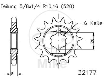 Ritzel, 09Z, Teil.: 520, grobverzahnt 5, Innen Ø : 17/20