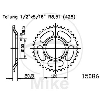 Kettenrad, 55Z, Teil.: 428, Innen Ø : 105, Lochkr.: 120