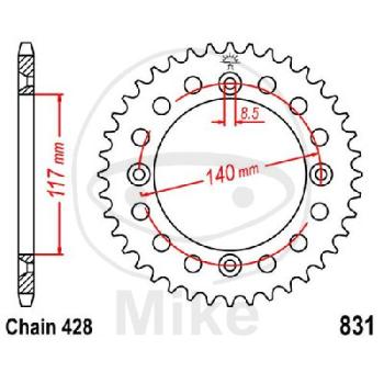 Kettenrad, 46Z, Teil.: 428, Innen Ø : 117, Lochkr.: 140