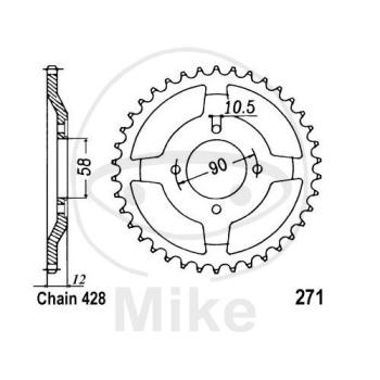Kettenrad, 50Z, Teil.: 428, Innen Ø : 058, Lochkr.: 090