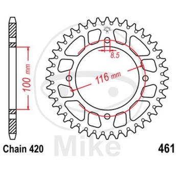 Alu-Kettenrad: 51Z, Teil.: 420 silber, JT, Innen Ø : 100, Lochkr.: 116