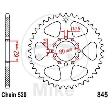 Kettenrad, 46Z, Teil.: 520, Innen Ø : 062, Lochkr.: 080
