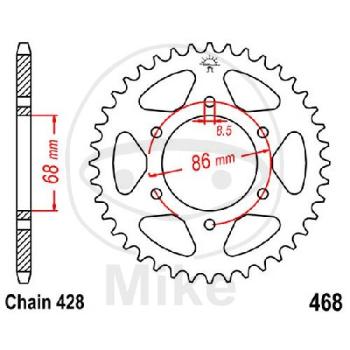Kettenrad, 46Z, Teil.: 428, Innen Ø : 068, Lochkr.: 086