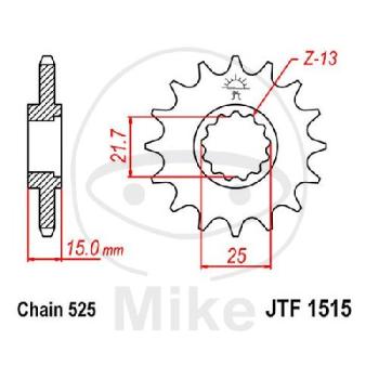 Ritzel, 14Z, Teil.: 525, feinverzahnt, Innen Ø : 21.6/25